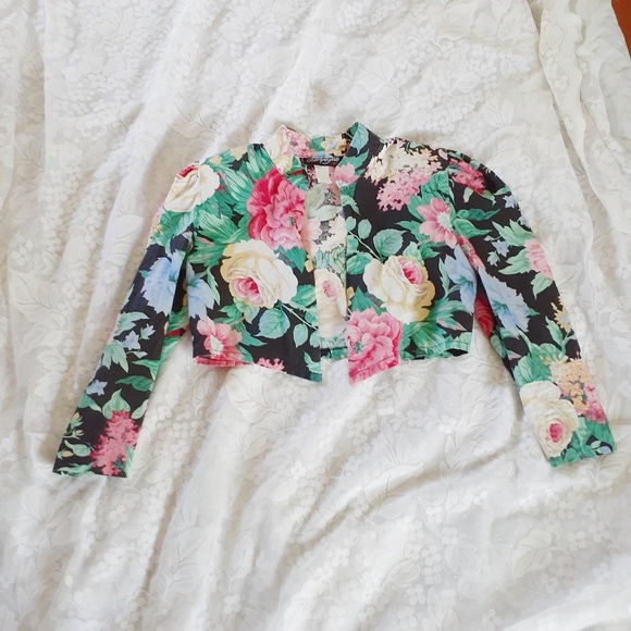 VTG 80s Peplum Dress Bolero Jacket Set Bold Floral - Picture 10 of 16